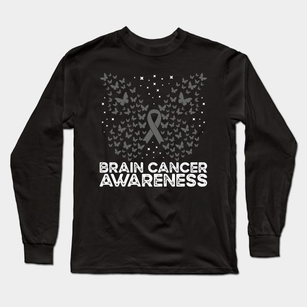 Brain Cancer Awareness Brain Cancer Butterfly Long Sleeve T-Shirt by mcoshop